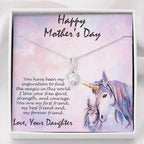 Mother's Day Gift from Daughter CZ Pendant Necklace with Custom Unicorn Message Card and Gift Box