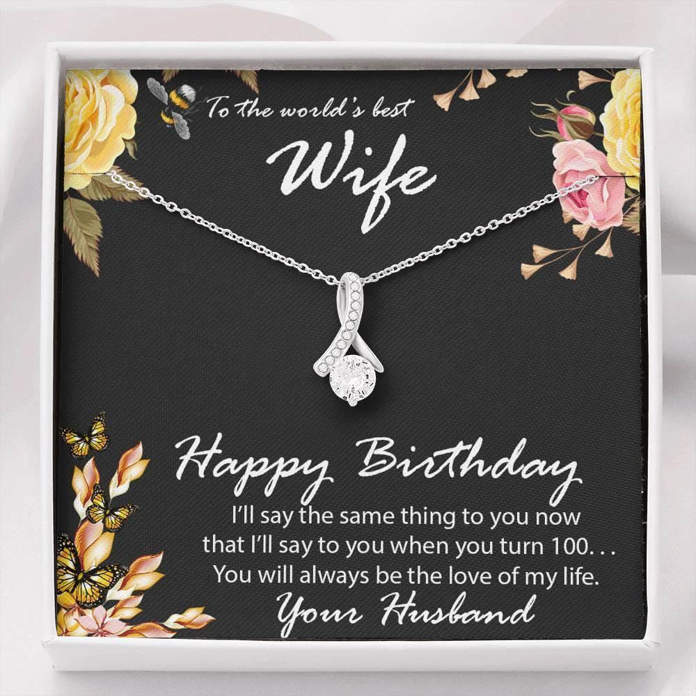 Birthday Gift for Wife CZ Pendant Necklace with Message Card