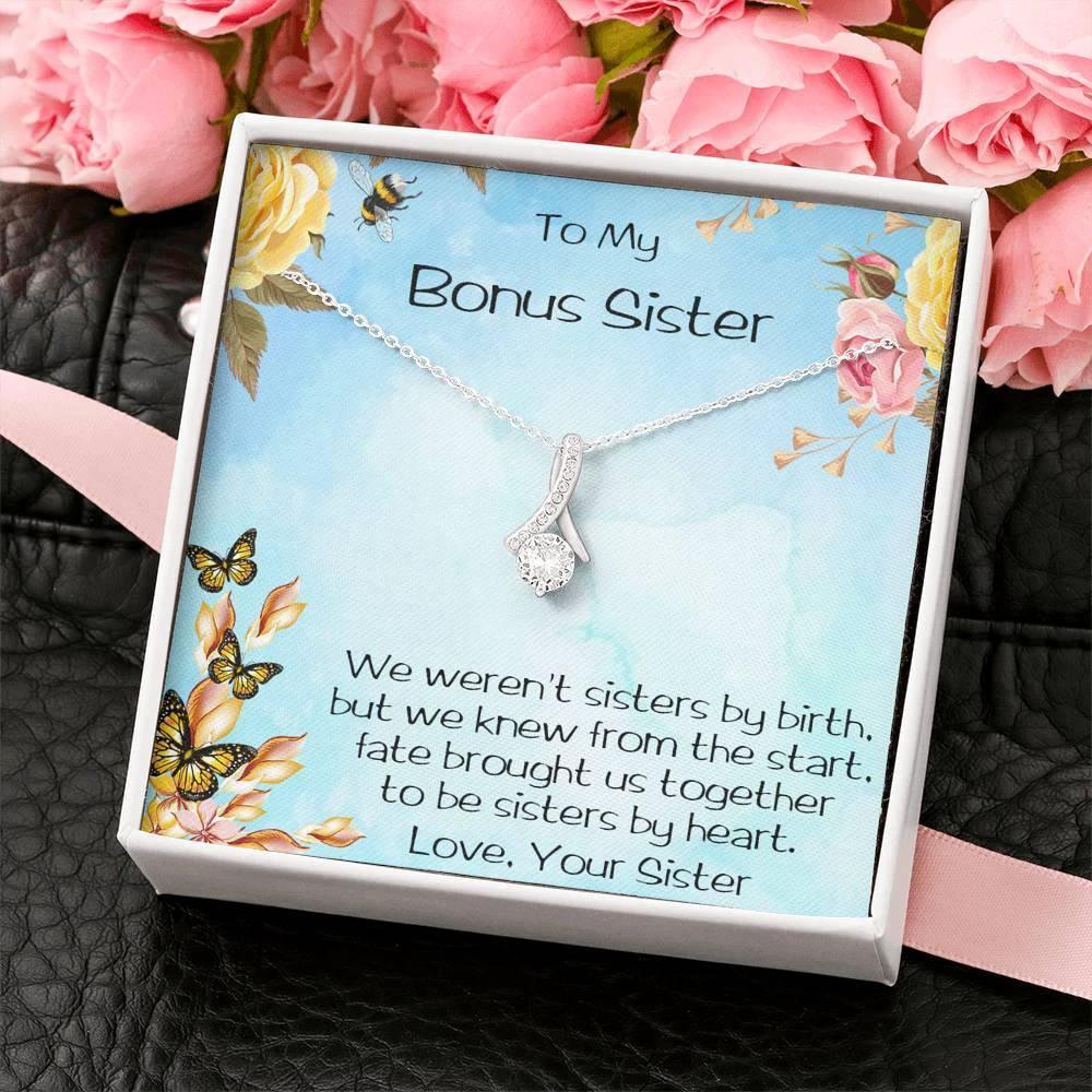 Bonus Sister CZ Pendant Necklace with Message Card Gift Box