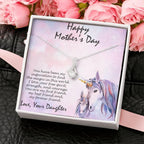Mother's Day Gift from Daughter CZ Pendant Necklace with Custom Unicorn Message Card and Gift Box
