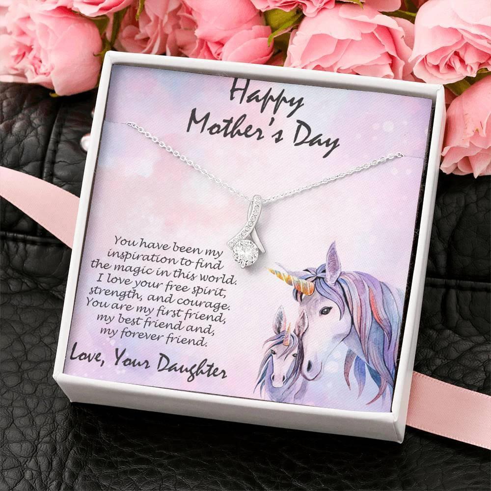 Mother's Day Gift from Daughter CZ Pendant Necklace with Custom Unicorn Message Card and Gift Box
