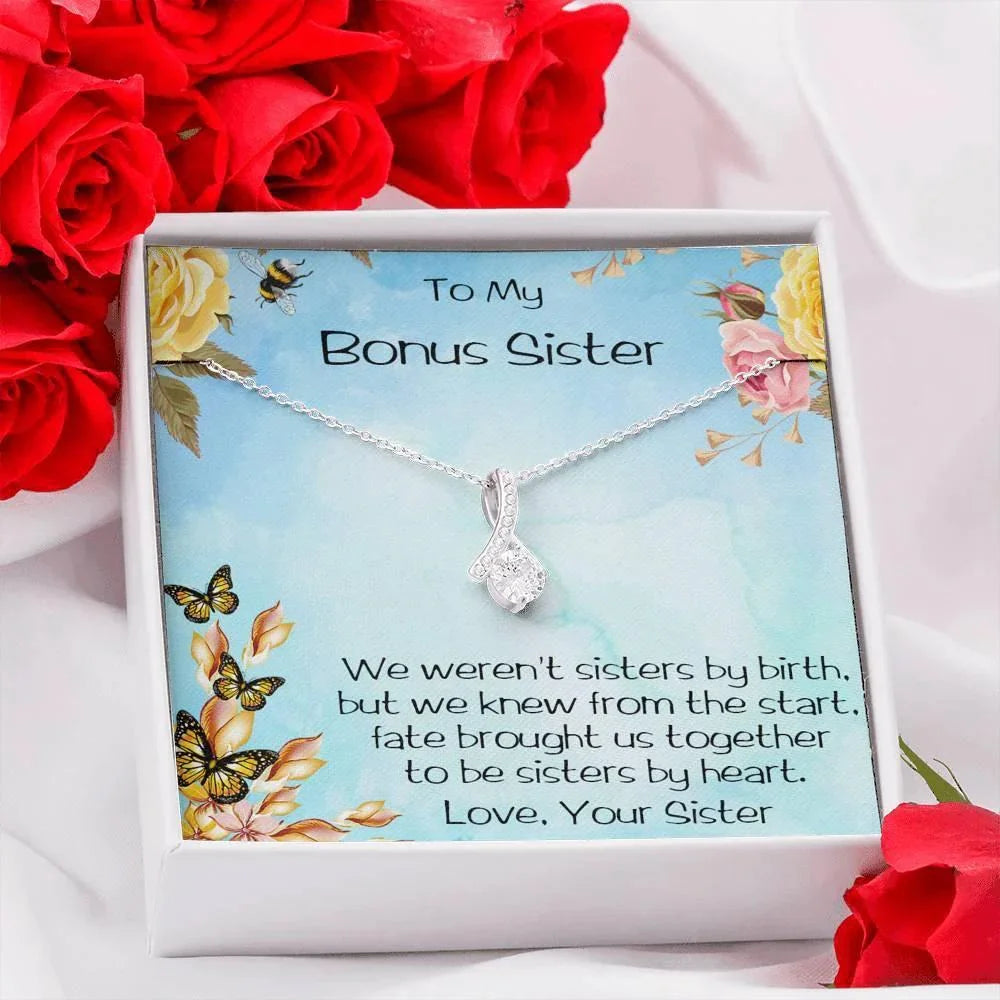 Bonus Sister CZ Pendant Necklace with Message Card Gift Box