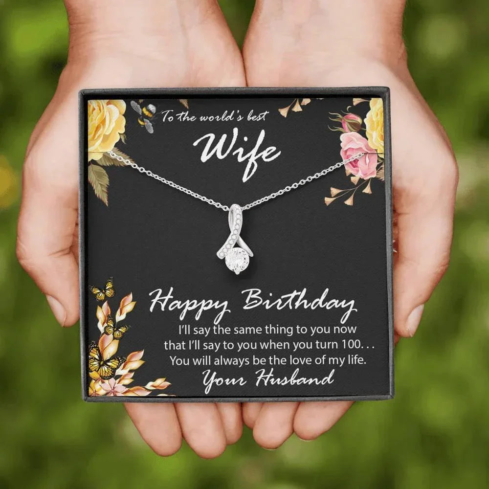 Birthday Gift for Wife CZ Pendant Necklace with Message Card