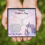 Mother's Day Gift from Daughter CZ Pendant Necklace with Custom Unicorn Message Card and Gift Box