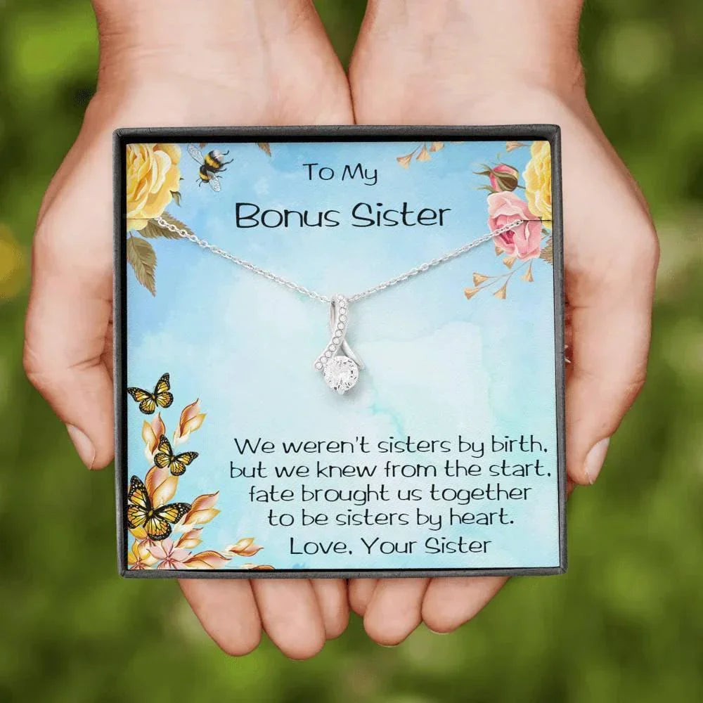 Bonus Sister CZ Pendant Necklace with Message Card Gift Box