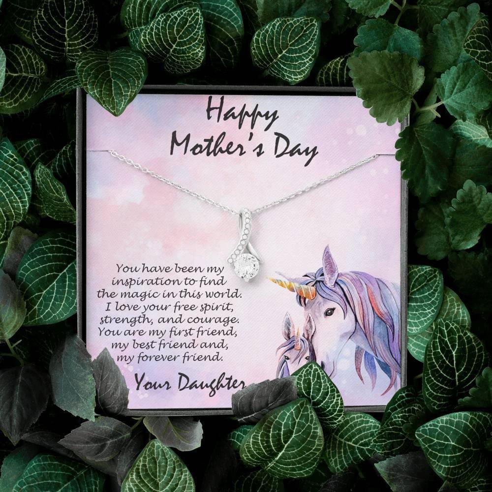 Mother's Day Gift from Daughter CZ Pendant Necklace with Custom Unicorn Message Card and Gift Box