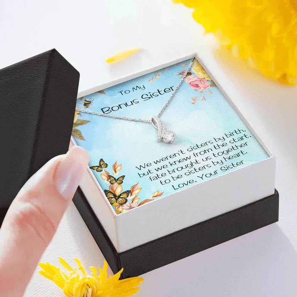 Bonus Sister CZ Pendant Necklace with Message Card Gift Box