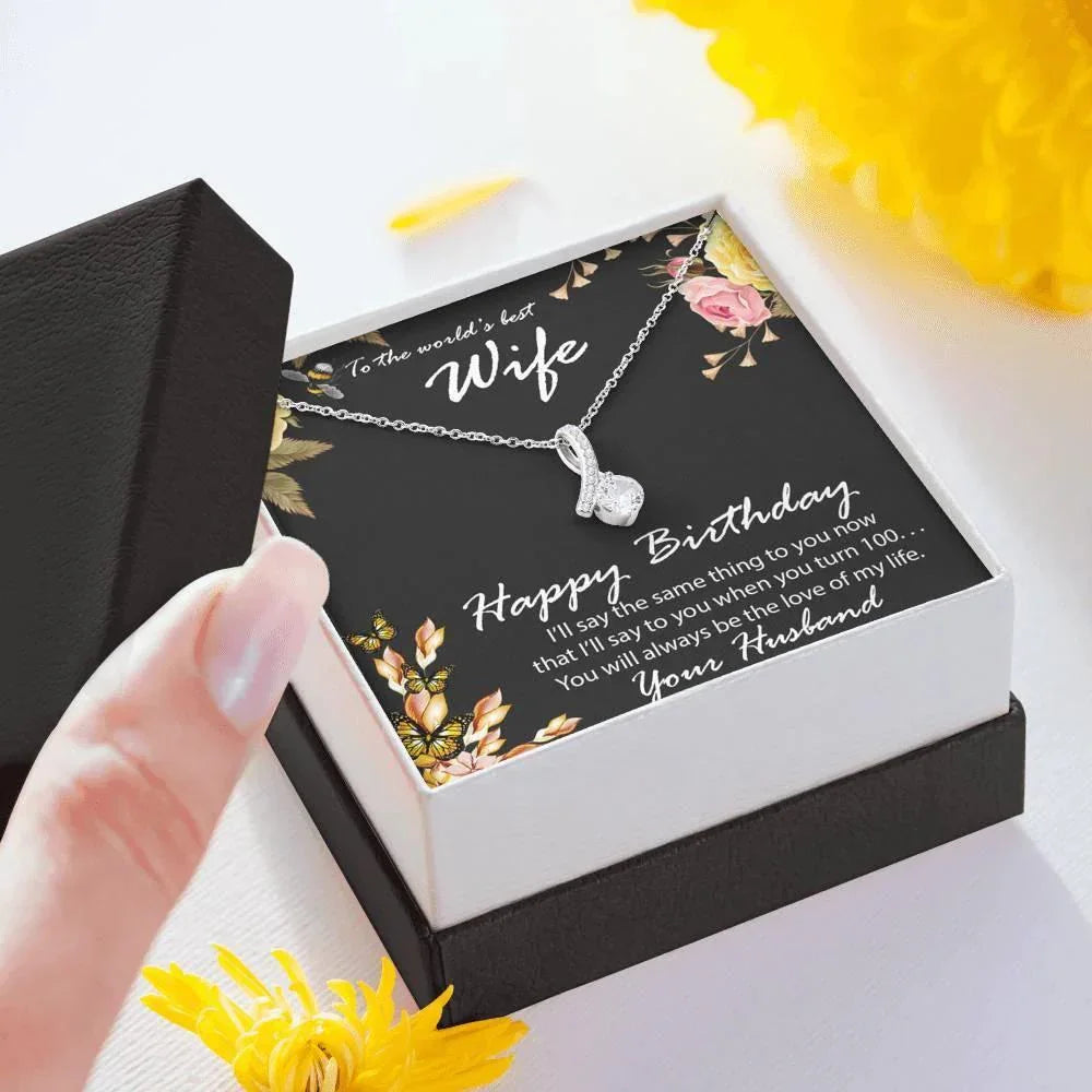 Birthday Gift for Wife CZ Pendant Necklace with Message Card