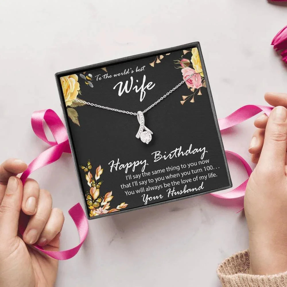 Birthday Gift for Wife CZ Pendant Necklace with Message Card
