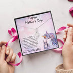 Mother's Day Gift from Daughter CZ Pendant Necklace with Custom Unicorn Message Card and Gift Box
