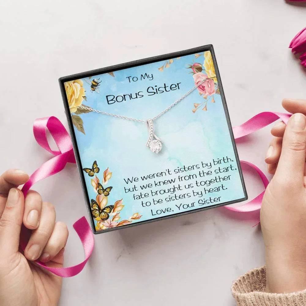 Bonus Sister CZ Pendant Necklace with Message Card Gift Box