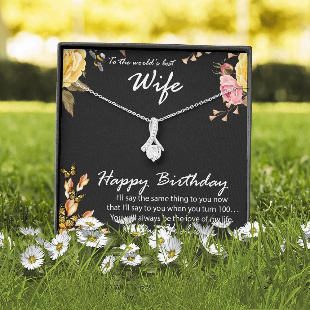Birthday Gift for Wife CZ Pendant Necklace with Message Card