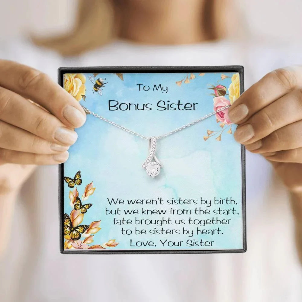 Bonus Sister CZ Pendant Necklace with Message Card Gift Box
