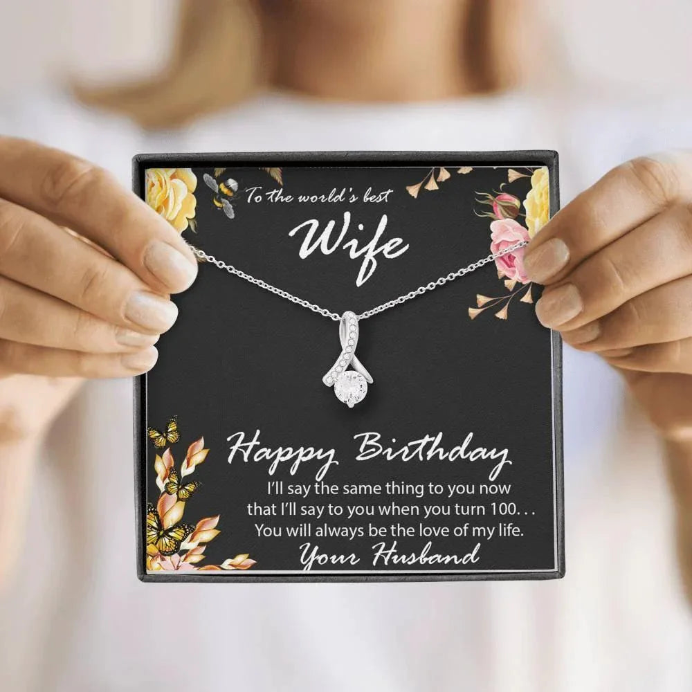 Birthday Gift for Wife CZ Pendant Necklace with Message Card