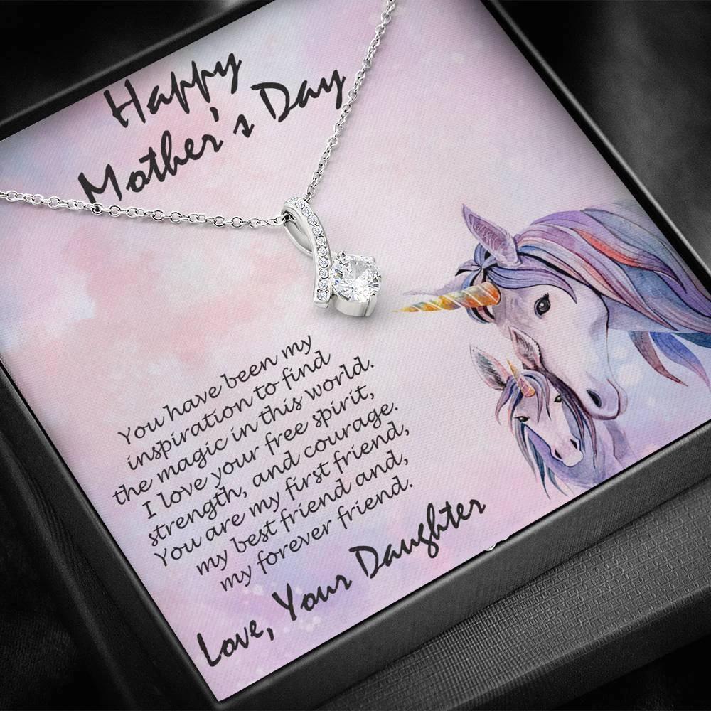 Mother's Day Gift from Daughter CZ Pendant Necklace with Custom Unicorn Message Card and Gift Box