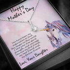Mother's Day Gift from Daughter CZ Pendant Necklace with Custom Unicorn Message Card and Gift Box