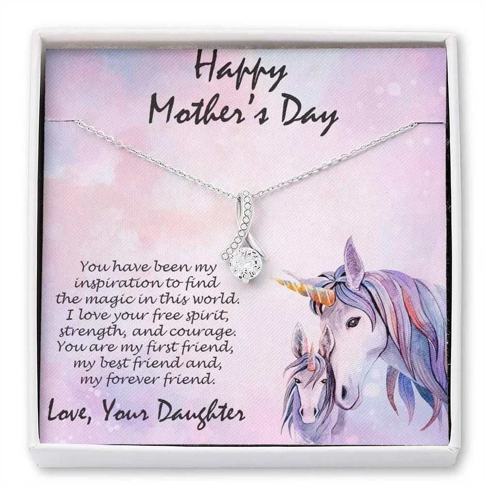 Mother's Day Gift from Daughter CZ Pendant Necklace with Custom Unicorn Message Card and Gift Box