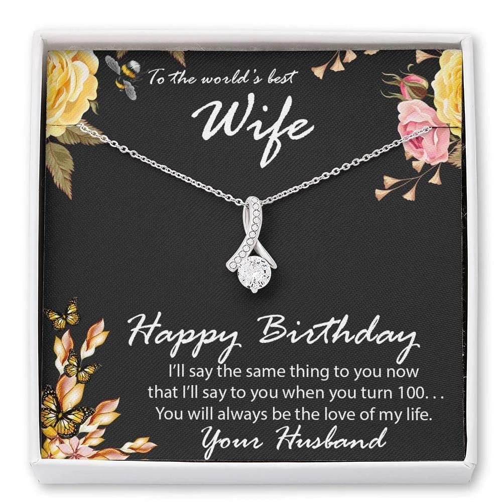 Birthday Gift for Wife CZ Pendant Necklace with Message Card
