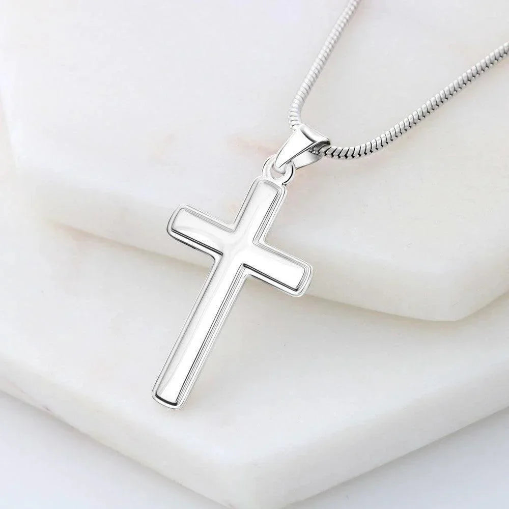 Gift for Mother White Gold Cross Pendant Necklace from Daughter Message Card Gift Box