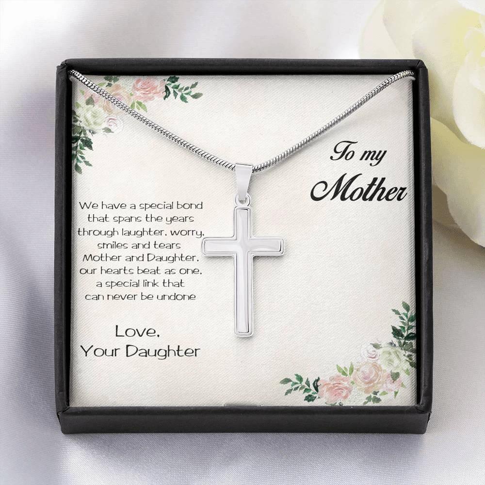 Gift for Mother White Gold Cross Pendant Necklace from Daughter Message Card Gift Box
