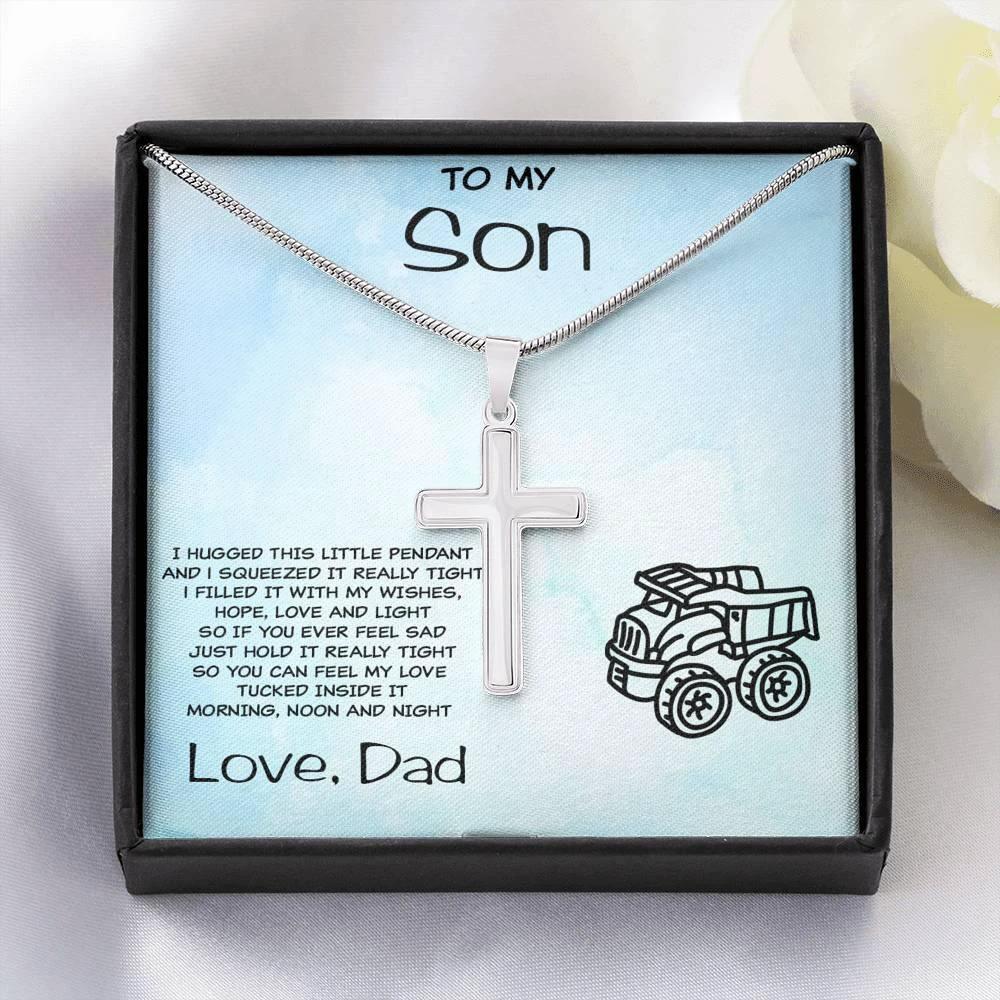 Personalized Cross Pendant for Young Son From Dad