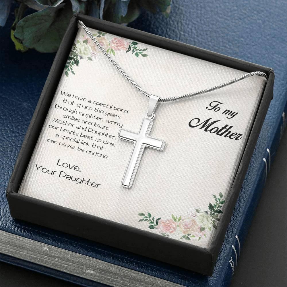 Gift for Mother White Gold Cross Pendant Necklace from Daughter Message Card Gift Box