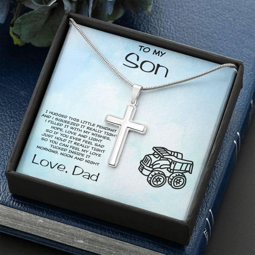 Personalized Cross Pendant for Young Son From Dad