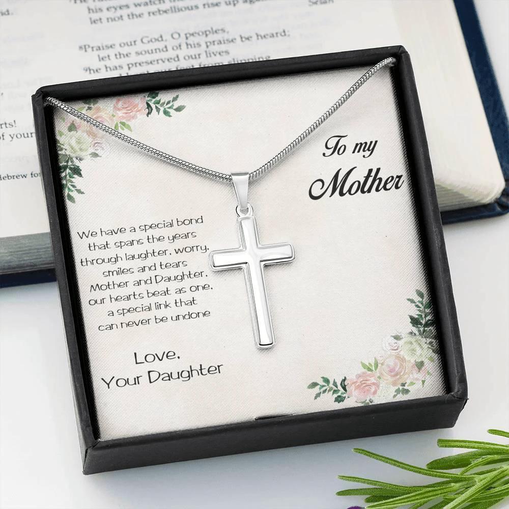 Gift for Mother White Gold Cross Pendant Necklace from Daughter Message Card Gift Box