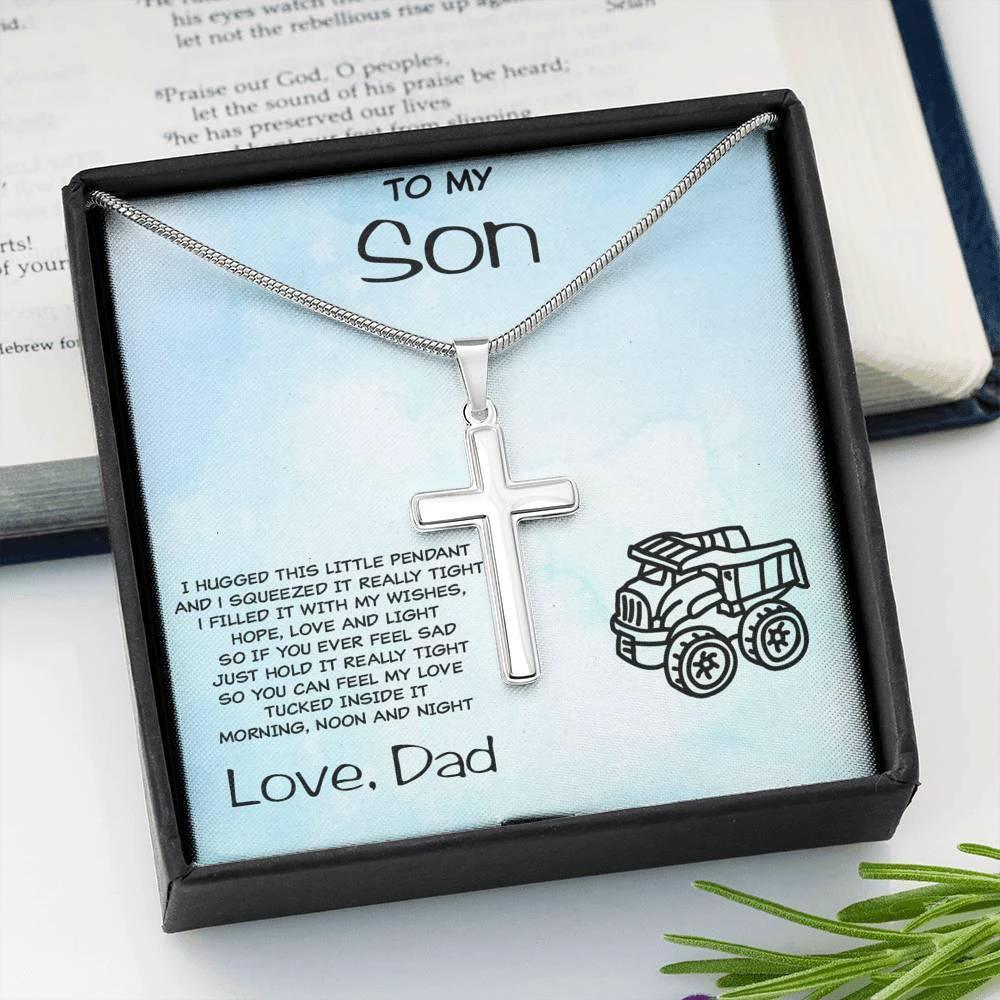 Personalized Cross Pendant for Young Son From Dad