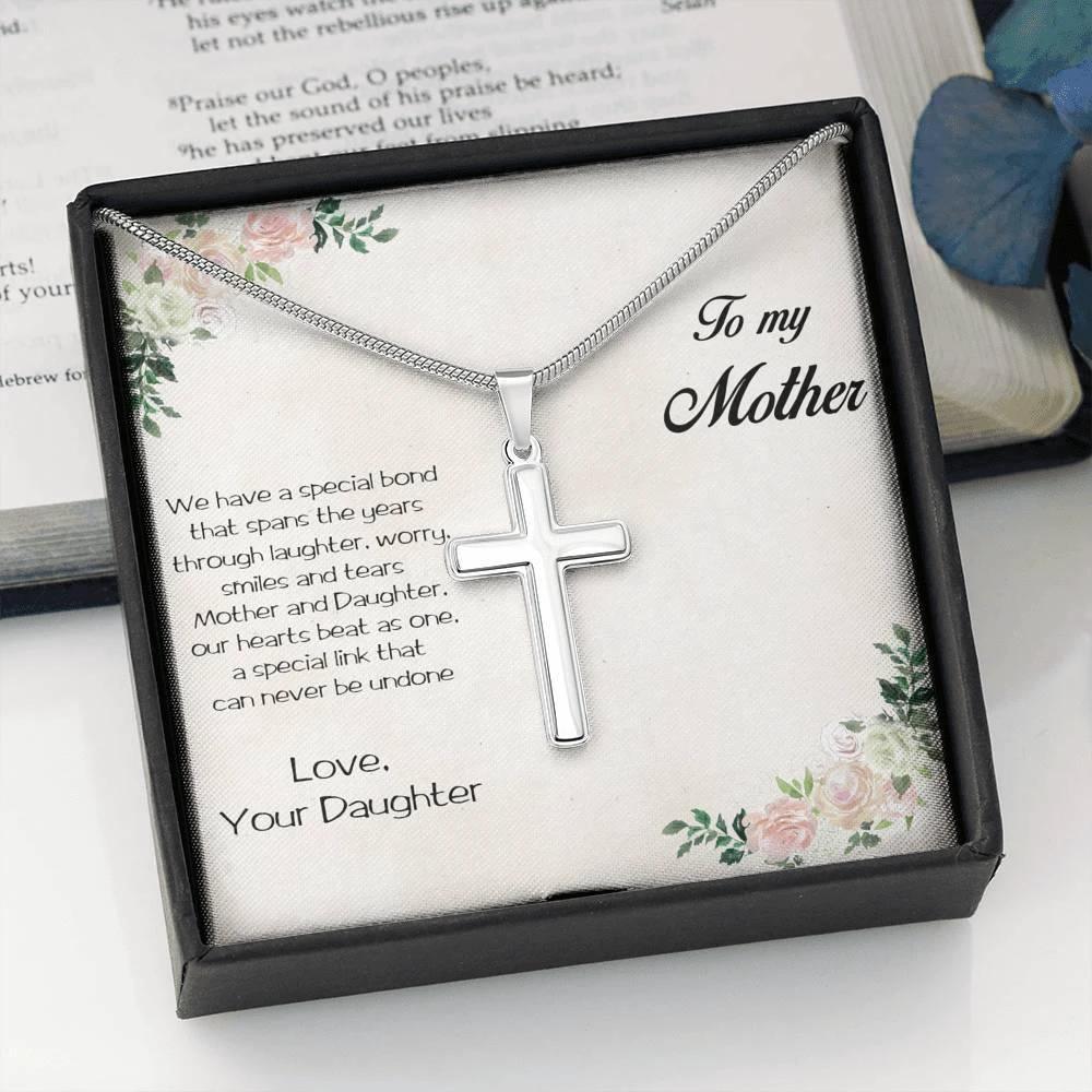 Gift for Mother White Gold Cross Pendant Necklace from Daughter Message Card Gift Box