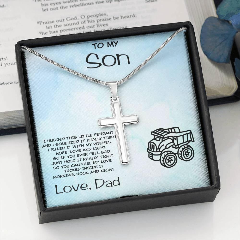 Personalized Cross Pendant for Young Son From Dad