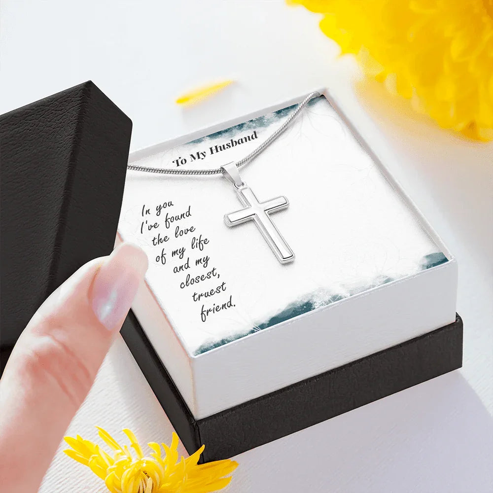 Gift for Husband - Love of My Life - Cross Pendant Necklace