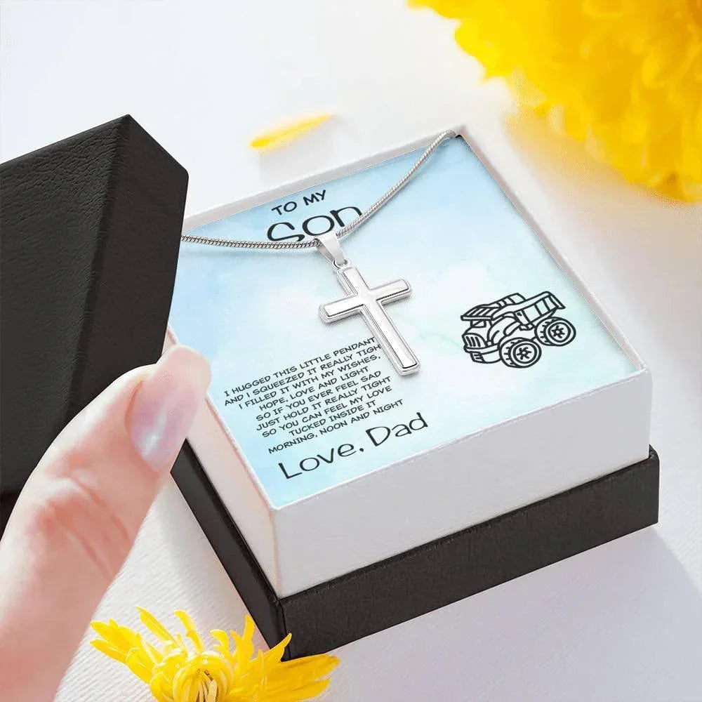 Personalized Cross Pendant for Young Son From Dad
