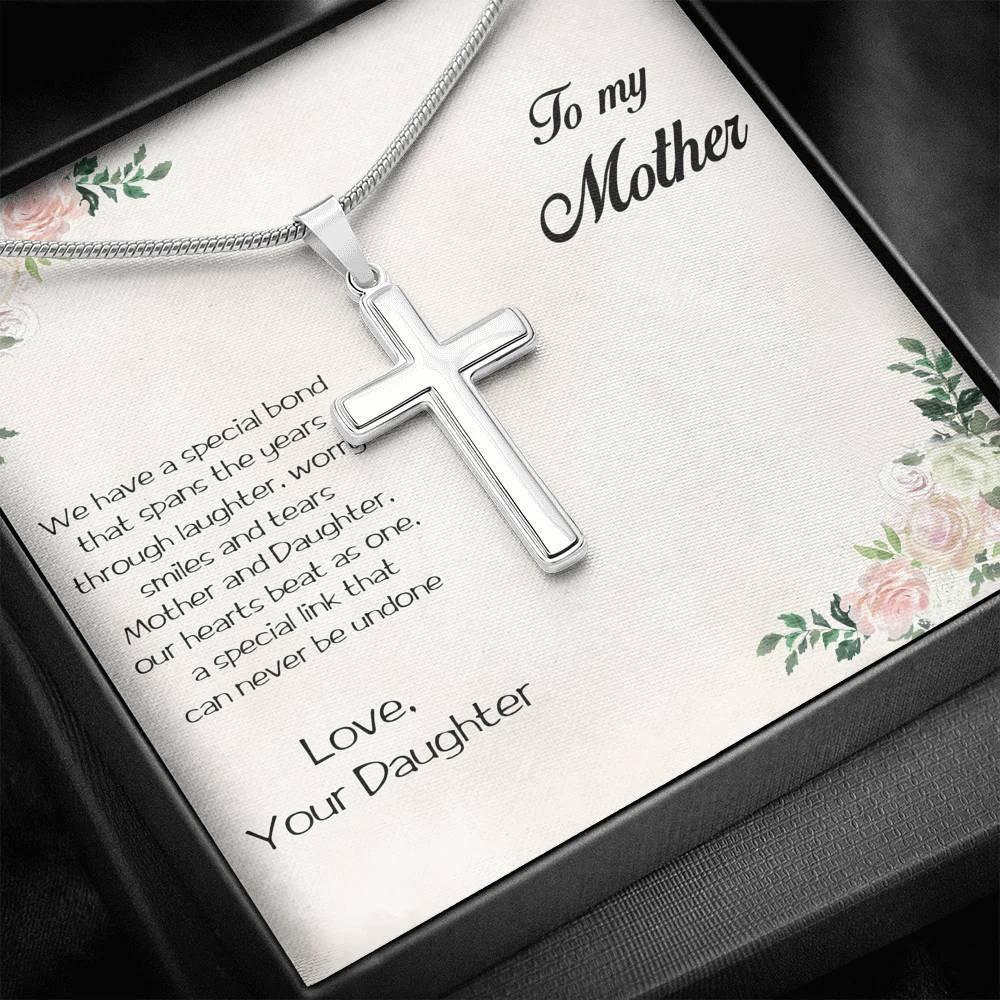 Gift for Mother White Gold Cross Pendant Necklace from Daughter Message Card Gift Box