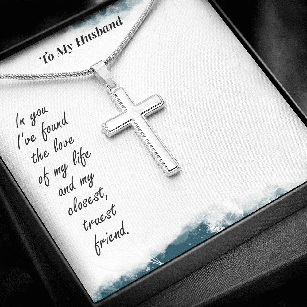 Gift for Husband - Love of My Life - Cross Pendant Necklace