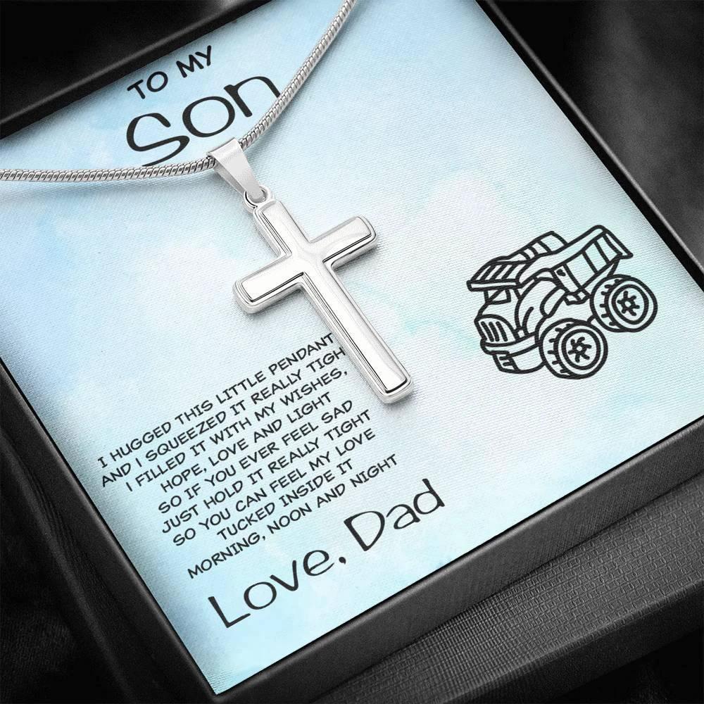 Personalized Cross Pendant for Young Son From Dad