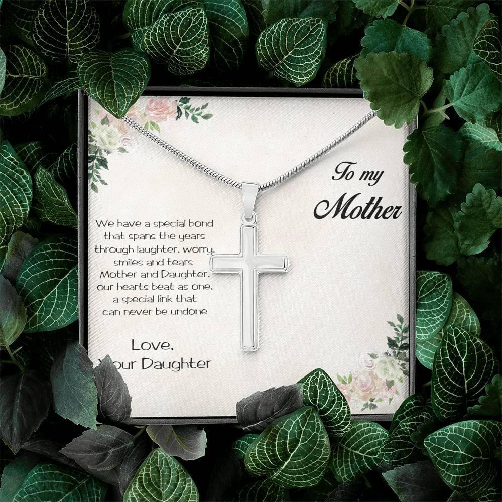 Gift for Mother White Gold Cross Pendant Necklace from Daughter Message Card Gift Box