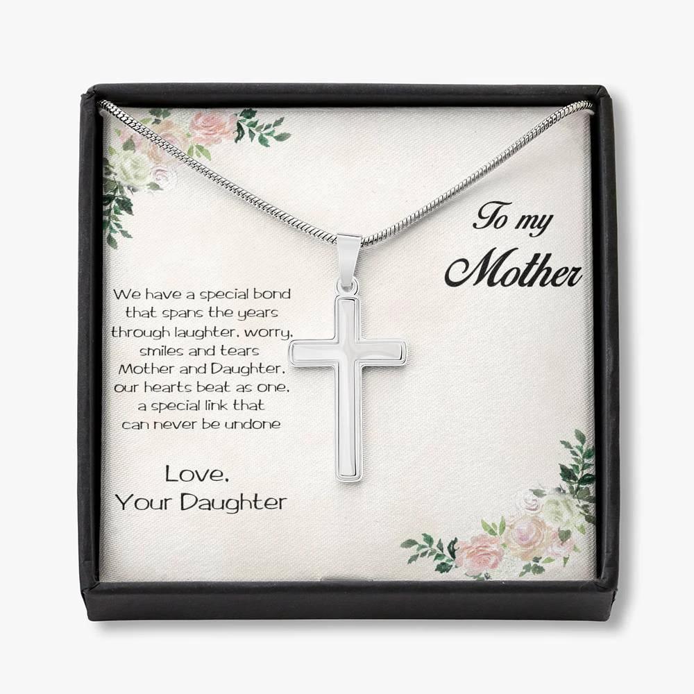 Gift for Mother White Gold Cross Pendant Necklace from Daughter Message Card Gift Box
