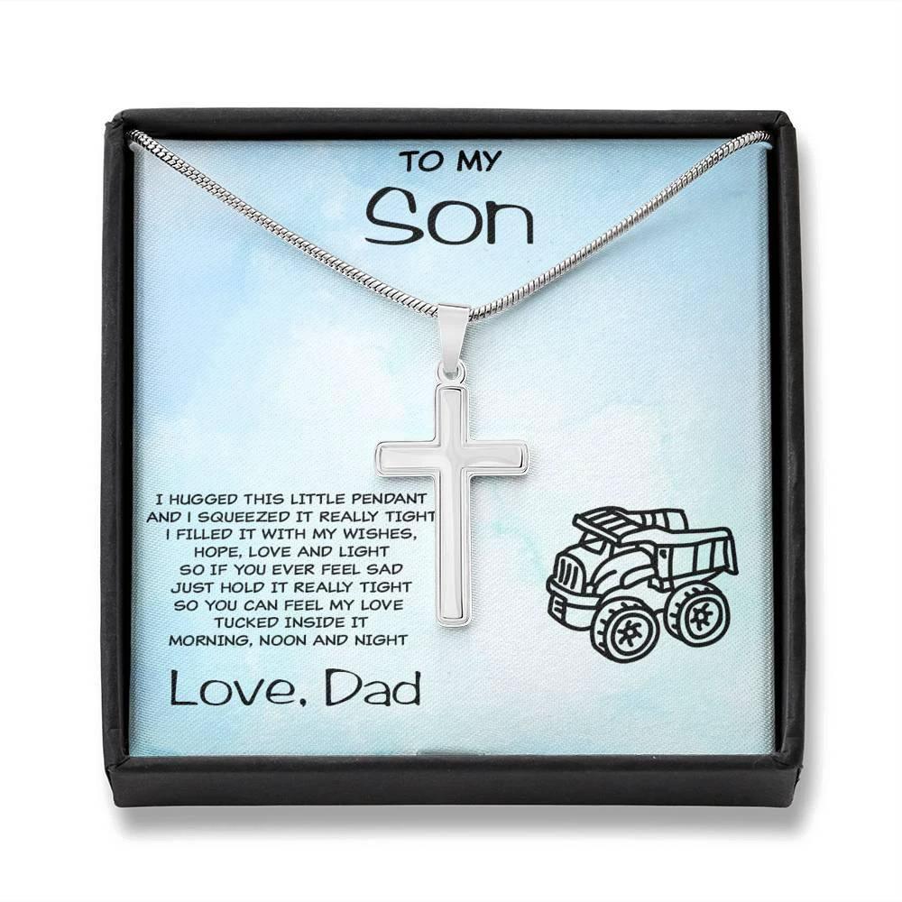Personalized Cross Pendant for Young Son From Dad