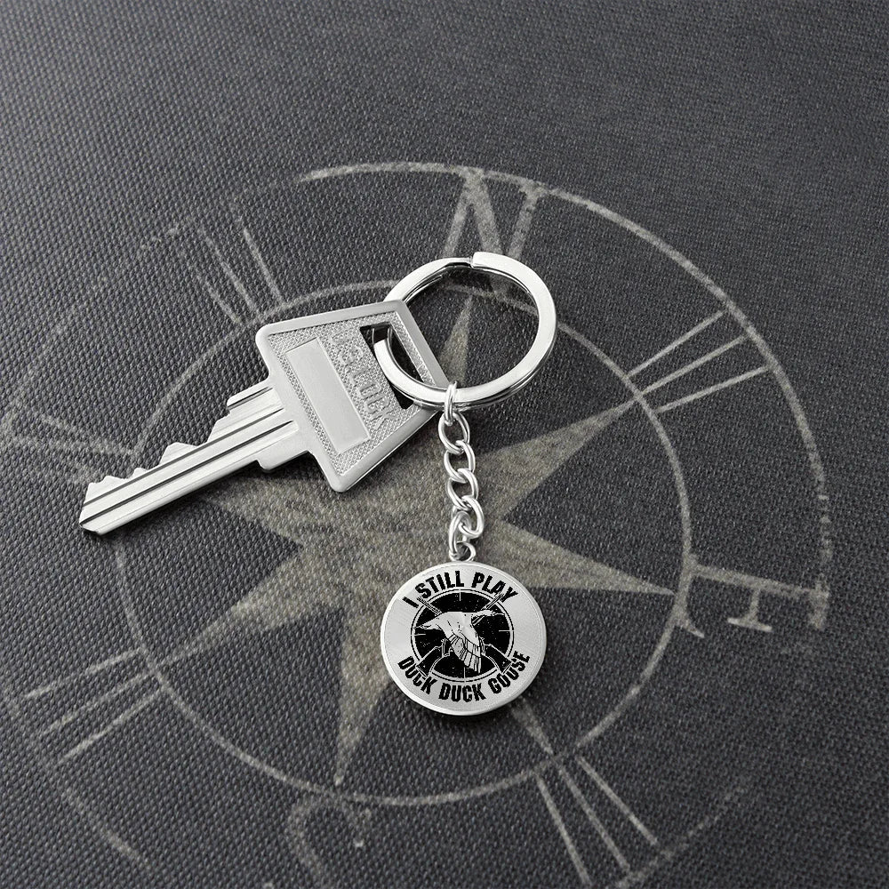 Duck Hunter Circle Keychain Custom Engraved Back