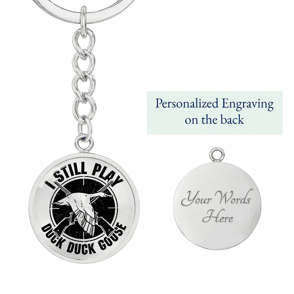 Duck Hunter Circle Keychain Custom Engraved Back