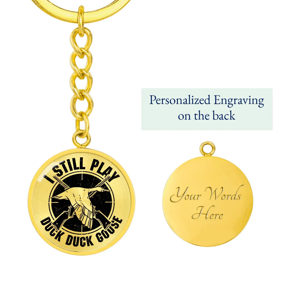 Duck Hunter Circle Keychain Custom Engraved Back