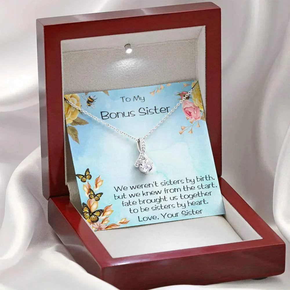 Bonus Sister CZ Pendant Necklace with Message Card Gift Box