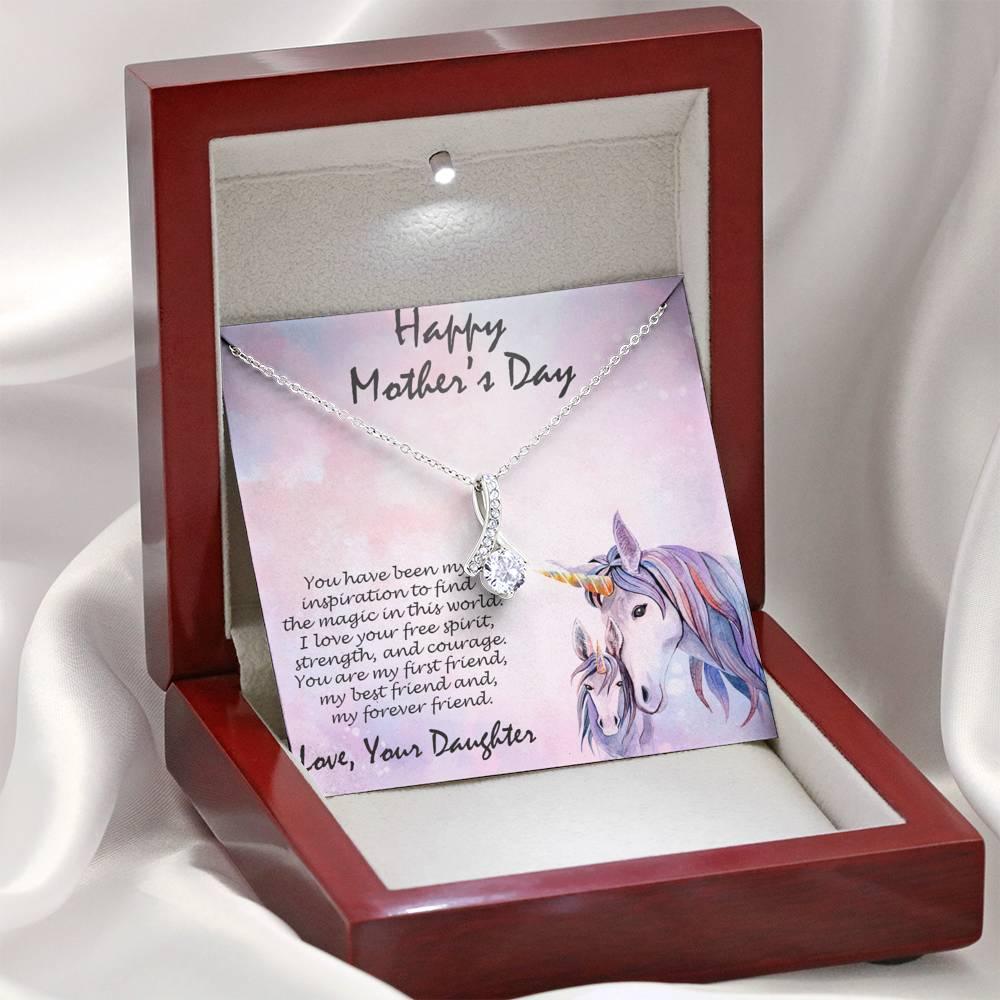 Mother's Day Gift from Daughter CZ Pendant Necklace with Custom Unicorn Message Card and Gift Box - Mallard Moon Gift Shop