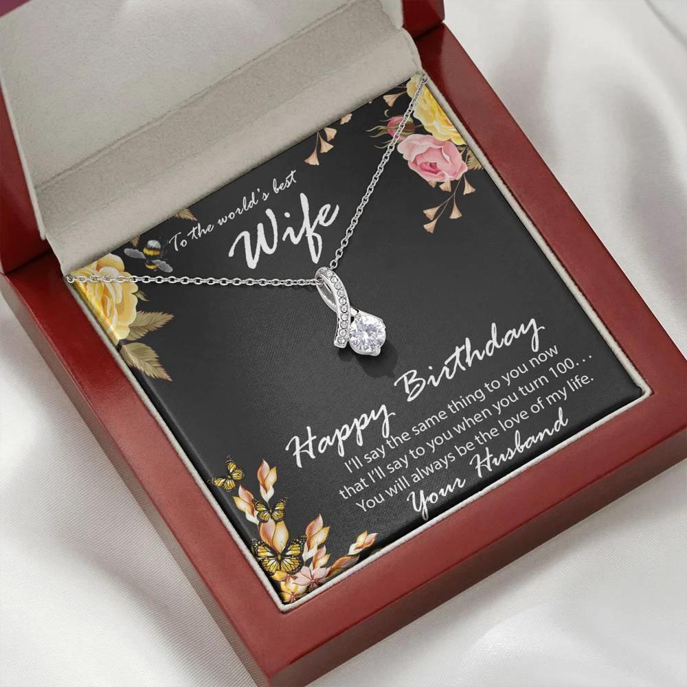 Birthday Gift for Wife CZ Pendant Necklace with Message Card