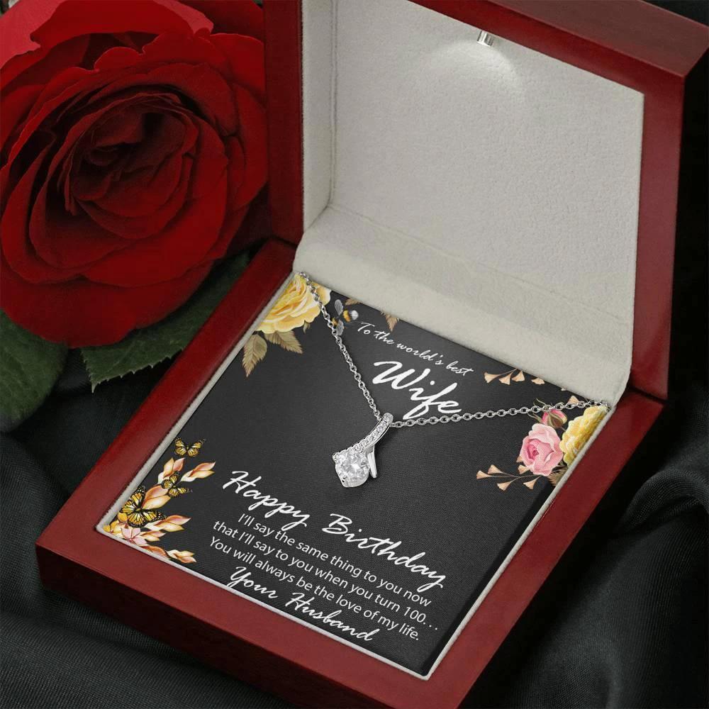 Birthday Gift for Wife CZ Pendant Necklace with Message Card