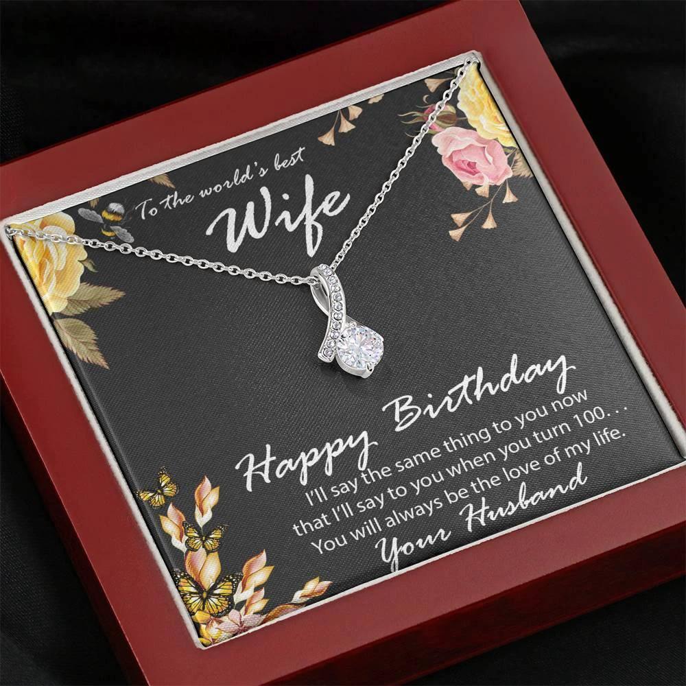 Birthday Gift for Wife CZ Pendant Necklace with Message Card