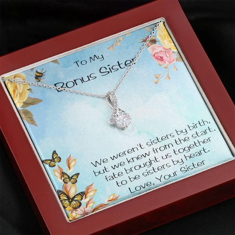 Bonus Sister CZ Pendant Necklace with Message Card Gift Box