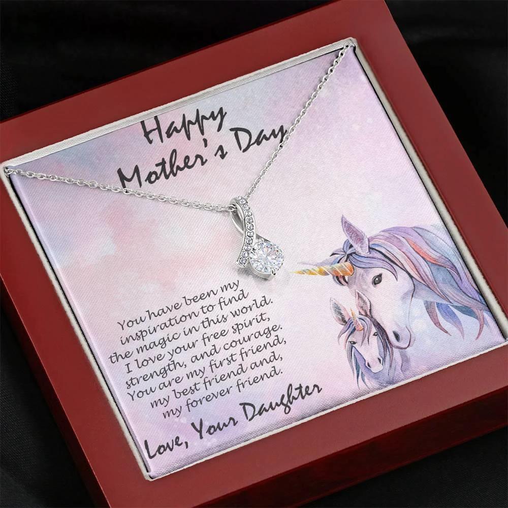 Mother's Day Gift from Daughter CZ Pendant Necklace with Custom Unicorn Message Card and Gift Box