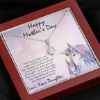 Mother's Day Gift from Daughter CZ Pendant Necklace with Custom Unicorn Message Card and Gift Box